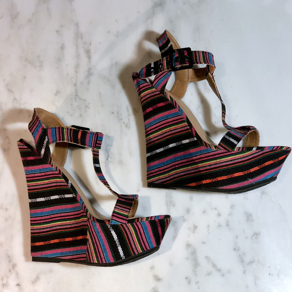 JustFab Shoes - Colorful Striped JustFab Platform Wedge Heels